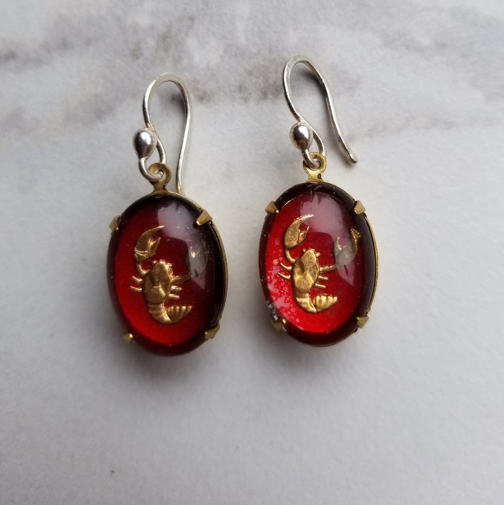 Astrology cancer cancerian red vintage earrings
